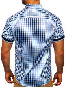 Blankytná pánská kostkovaná košile s krátkým rukávem Bolf 4510