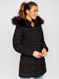 Černá dámská prodloužená prošívaná zimní bunda s kapucí Bolf 16M9061