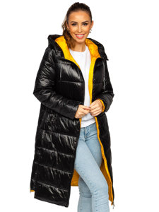Černá dámská prodloužená prošívaná zimní bunda s kapucí Bolf J9063