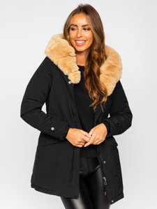 Černá dámská zimní parka bunda s kapucí Bolf 7034
