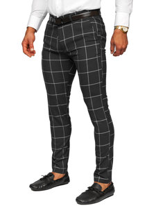 Černé pánské textilní karované chino kalhoty Bolf 0037