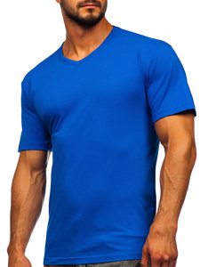 Modré pánské tričko bez potisku s výstřihem do V Bolf 192131
