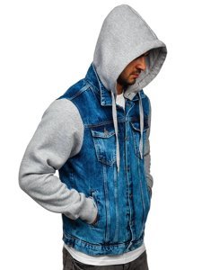 Tmavě modrá pánská džínová bunda s kapucí Bolf 211902
