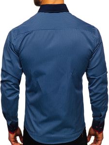 Tmavě modrá pánská proužkovaná košile s dlouhým rukávem Bolf 2751