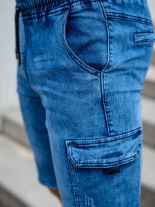 Tmavě modré pánské džínové kapsáčové kraťasy Bolf HY857