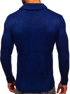 Tmavě modrý pánský svetr s vysokým límcem Bolf MM6018