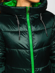 Zelená dámská prodloužená prošívaná zimní bunda s kapucí Bolf J9063