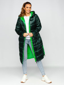 Zelená dámská prodloužená prošívaná zimní bunda s kapucí Bolf J9063