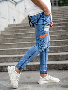 Modré pánské džíny slim fit se šlemi Bolf KS2102-2